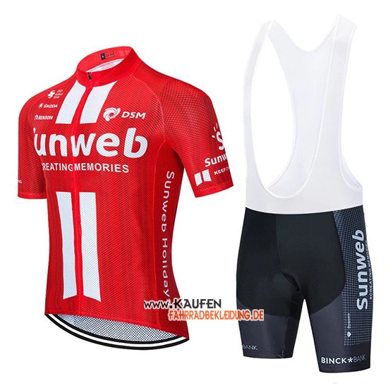 Sunweb Kurzarmtrikot 2020 und Kurze Tragerhose Rot Wei